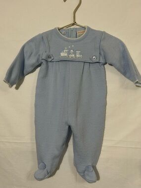 Vintage Classic Baby Blue Knitted One-Piece with Footies